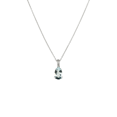 Accedi alla scheda di Bartorelli Italian Jewels Collana in oro bianco con pendente acquamarina goccia e diamanti - 5562227