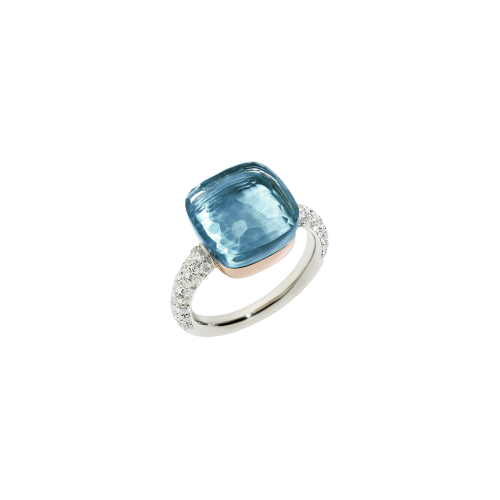 Accedi alla scheda di Pomellato ANELLO NUDO - ANELLO IN ORO BIANCO CON CASTONE IN ORO ROSA, TOPAZIO AZZURRO SFACCETTATO E DIAMANTI - A.B401/B9O6OY - PAB4010O6000DB0OY
