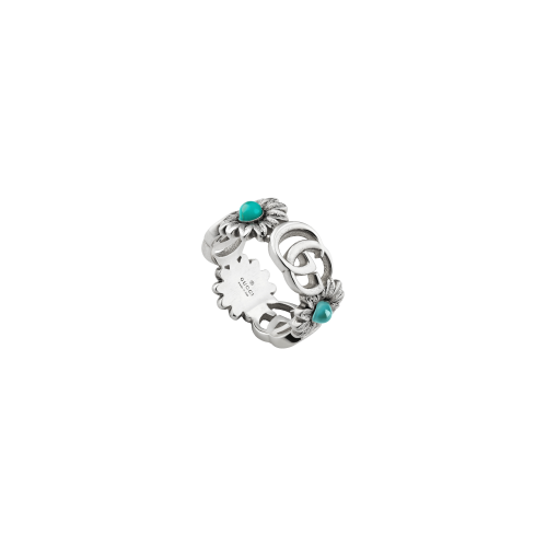 Accedi alla scheda di Gucci ANELLO GUCCI GG MARMONT IN ARGENTO CON FIORI E DOPPIA GG - YBC5273940010 - YBC5273940010