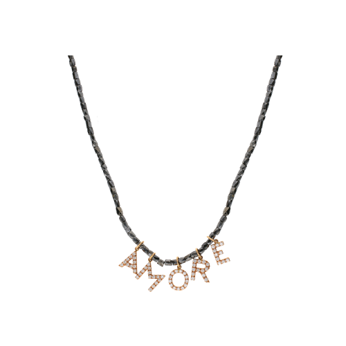 Accedi al prodotto correlato Bartorelli Italian Jewels COLLANA IN ORO BIANCO E ORO ROSA CON FILO DI DIAMANTI NERI E LETTERE 