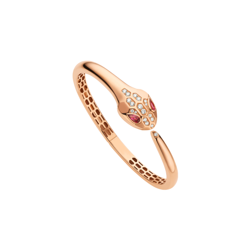Accedi alla scheda di Bulgari BRACCIALE SERPENTI IN ORO ROSA, RUBELITE E SEMI-PAV&Eacute; DI DIAMANTI - BR857813 - BR857813