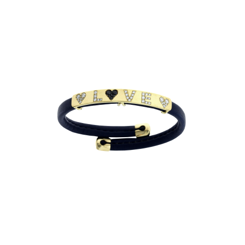 Accedi alla scheda di Bartorelli Italian Jewels BRACCIALE IN PELLE NERA CON BARRETTA IN ORO GIALLO CUORI E LETTERE 