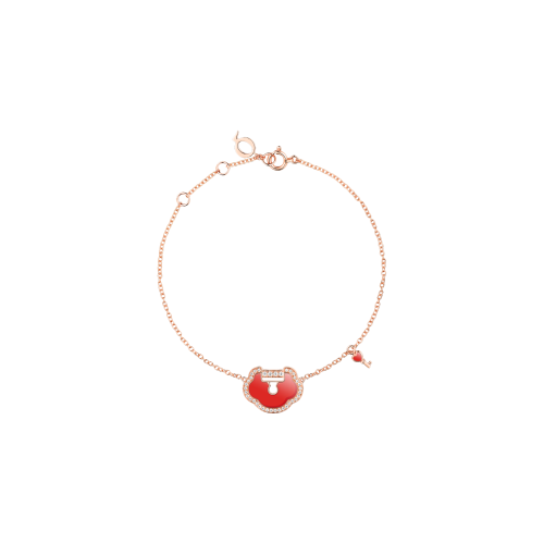 Accedi alla scheda di Qeelin BRACCIALE YU YI LOCK IN ORO ROSA CON LUCCHETTO ROSSO PICCOLO IN AGATA E DIAMANTI - YYL-040-BL-RGDRA - YLB40ABRGRA