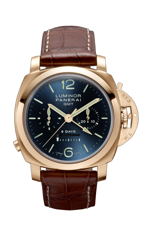 Accedi alla scheda di Panerai LUMINOR 1950 8 DAYS CHRONO MONOPULSANTE GMT PINK GOLD - 44MM - SPECIAL EDITION - PAM00277