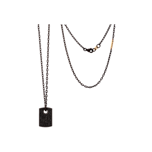 Accedi alla scheda di Mano | J . COLLANA UOMO MINIMAL CON TARGHETTA PICCOLA IN TITANIO, DIAMANTI BLACK E ORO ROSSO - MINPENTBTARPK - MINPENTBTARPK