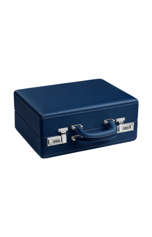 Accedi alla scheda di Scatola Del Tempo VALIGETTA LA SCATOLA DEL TEMPO 16 PELLE BLU/OFF-WHITE PANAMA MINUTERIA PALLADIO