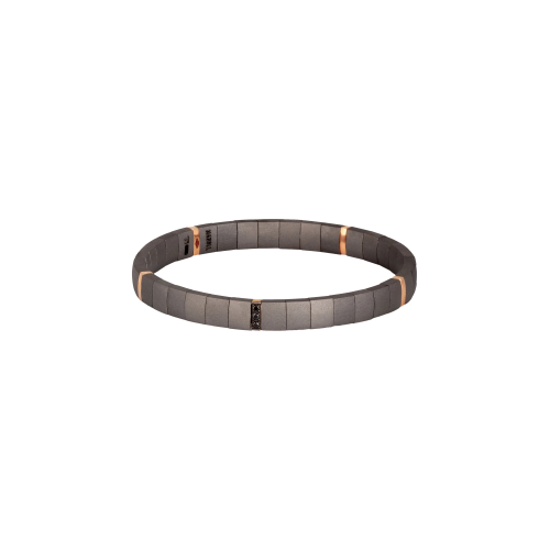Accedi alla scheda di Mano | J . BRACCIALE UOMO LOOP IN TITANIO A DOPPIA MOLLA CON 5 MODULI MEDI IN ORO ROSSO 9 KT E DIAMANTI BLACK - SPRBRBOMT5ORBBR