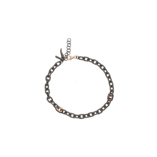 Accedi alla scheda di Mano | J . BRACCIALE UOMO MINIMAL IN TITANIO CON MOSCHETTONE E DUE MAGLIE IN ORO ROSSO E DIAMANTI BLACK - CATBRT2BRG