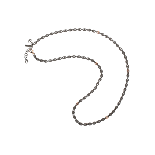 Accedi alla scheda di Mano | J . COLLANA IN MAGLIA MARINA BOMBATA PICCOLA IN TITANIO CON MOSCHETTONE E 5 MAGLIE IN ORO ROSSO - MARGIRT5RGSM