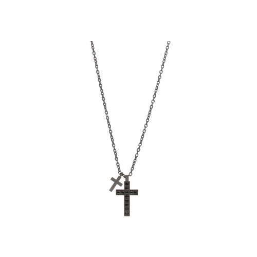 Accedi alla scheda di Mano | J . COLLANA MINIMAL IN TITANIO CON CROCE GRANDE INCASSATA DIAMANTI BLACK E CROCE PICCOLA, MOSCHETTONE IN ORO ROSSO - MINPEN12BTI2CRO