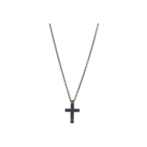 Accedi al prodotto correlato Mano | J . COLLANA MINIMAL IN TITANIO CON CROCE INCASSATA ZAFFIRI BLU E MOSCHETTONE IN ORO ROSSO - MINPENTBRGCROMZAF