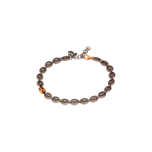 Accedi alla scheda di Mano | J . BRACCIALE UOMO CON MAGLIE MARINE GRANDI IN TITANIO E ORO ROSSO 9 KT, ANCORA IN TITANIO E DIAMANTE BLACK - MARBRT1RGLA