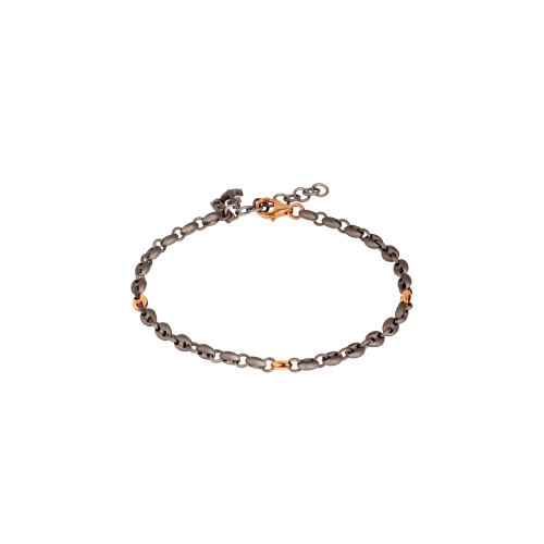 Accedi alla scheda di Mano | J . BRACCIALE UOMO CON MAGLIE MARINE PICCOLE IN TITANIO E ORO ROSSO 9 KT, ANCORA IN TITANIO E DIAMANTE BLACK - MARBRT3RGSM