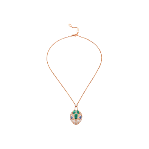 Accedi alla scheda di Bulgari COLLANA SERPENTI IN ORO ROSA 18 KT, PENDENTE CON OCCHI DI ZAFFIRO BLU CON ELEMENTI IN MALACHITE E PAVE' DI DIAMANTI - CL858584