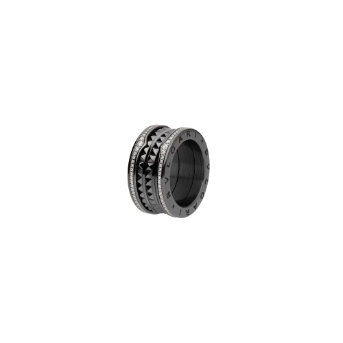 Accedi alla scheda di Bulgari ANELLO B.ZERO1 ROCK A 4 FASCE IN CERAMICA NERA CON PAV&Eacute; DI DIAMANTI E SPIRALE CON BORCHIE - AN859390
