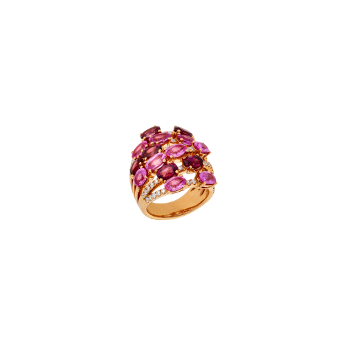 Accedi alla scheda di Bartorelli Italian Jewels ANELLO IN ORO ROSA CON PAV&Eacute; DI DIAMANTI E FANTASIA DI RODOLITE E ZAFFIRI ROSA - 1AN0271628/2