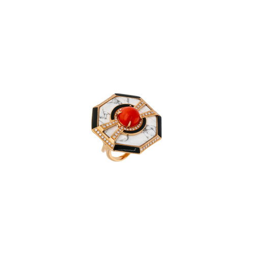 Accedi alla scheda di Bartorelli Italian Jewels ANELLO OTTAGONALE IN ORO ROSA CON CORALLO, HOWLITE, ONICE E DIAMANTI - QRKG05539DOXCOHWP