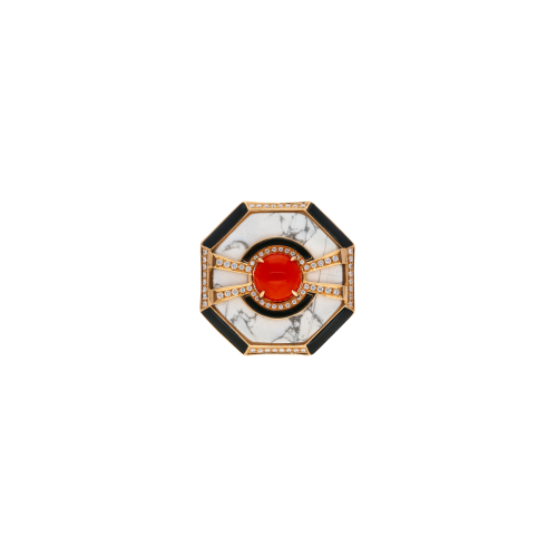 Accedi alla scheda di Bartorelli Italian Jewels ANELLO OTTAGONALE IN ORO ROSA CON CORALLO, HOWLITE, ONICE E DIAMANTI - QRKG05539DOXCOHWP