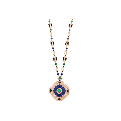 Accedi alla scheda di Bartorelli Italian Jewels COLLANA  PENDENTE GEOMETRICA IN ORO ROSA CON PAV&Eacute; DI DIAMANTI, SMERALDI, LAPISLAZZULI, ZAFFIRI BLU E ONICE - QNKG03546DEMSBLAOXP