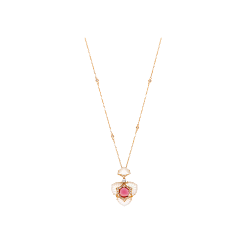 Accedi alla scheda di Bartorelli Italian Jewels COLLANA FIORE PENDENTE IN ORO ROSA CON TOMALINA ROSA, DIAMANTI E MADREPERLA - QNKG04095DMPPTP