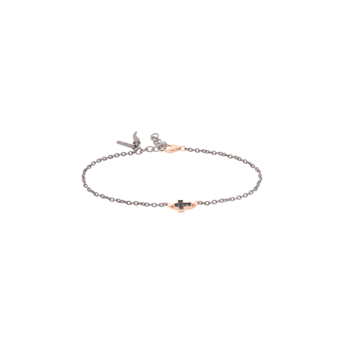 Accedi alla scheda di Mano | J . BRACCIALE UOMO IN TITANIO CON UNA CROCE E CHIUSURA IN ORO ROSSO 9 KT E DIAMANTI BLACK - MINBRTRGB1CROK