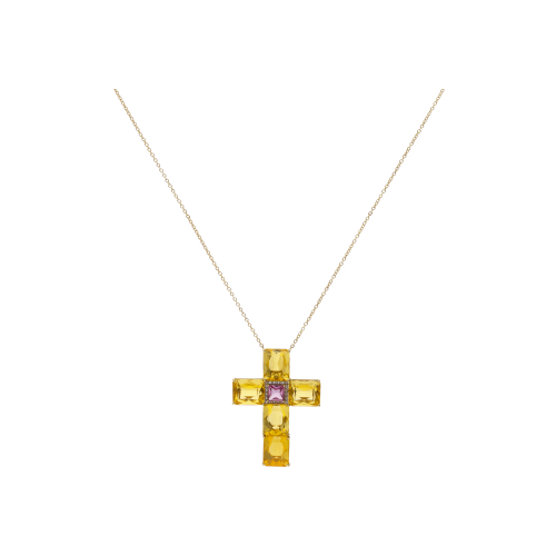 Accedi alla scheda di Bartorelli Italian Jewels COLLANA IN ORO GIALLO CON CROCE PENDENTE IN OPALE GIALLO ZAFFIRO ROSA CENTRALE CON CONTORNO IN PAV&Eacute; DI DIAMANTI - GG/S-I/9601