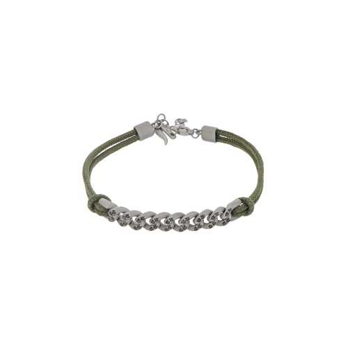 Accedi alla scheda di Mano | J . BRACCIALE GROUMETTE NAUTICA IN TITANIO CON DIAMANTI BLACK E LACCIO VERDE MILITARE - BRG1003