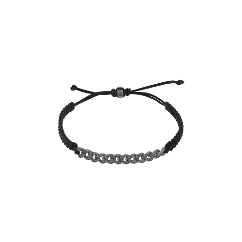 Accedi alla scheda di Mano | J . BRACCIALE GROUMETTE NAUTICA MINI IN TITANIO CON DIAMANTI BLACK E LACCIO NERO INTRECCIATO - BRG3001