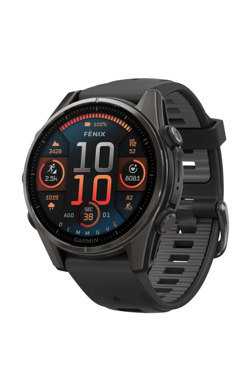 Accedi alla scheda di Garmin FĒNIX&reg; 8 - 43 MM, AMOLED SAPPHIRE, TITANIO, CARBON GRAY DLC CON CINTURINO IN SILICONE BLACK/PEBBLE GREY - 010-02903-21