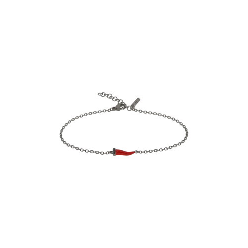 Accedi alla scheda di Mano | J . BRACCIALE CHARMS UOMO LUCKY HORN CON CORNETTO MINI SMALTATO ROSSO IN TITANIO, 3 BLACK E CATENA - BRC1001