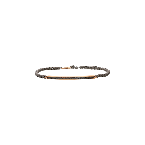Accedi alla scheda di Mano | J . BRACCIALE UOMO CON CATENINA SCOOBY DOO IN TITANIO E TARGHETTA IN ORO ROSA 9 KT CON DIAMANTI BLACK - CATSCOBRTTARBRG