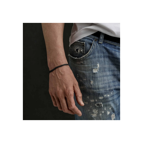 Accedi alla scheda di Mano | J . BRACCIALE GROUMETTE ALTERNATO IN TITANIO NERO CON DIAMANTI NERI E ORO ROSA 18 KT - TNBG1001