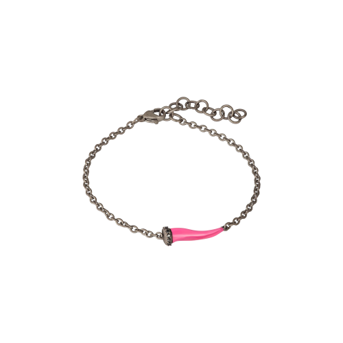 Accedi alla scheda di Mano | J . BRACCIALE CHARMS UOMO LUCKY HORN CON CORNETTO SMALTATO ROSA IN TITANIO, 5 BLACK E CATENA - CHBRT5BBRKSM_ROSA