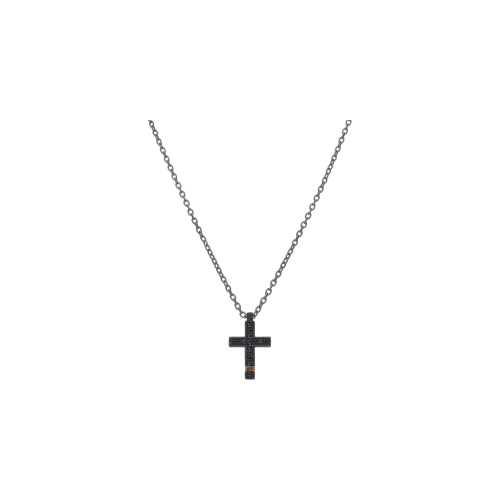 Accedi alla scheda di Mano | J . COLLANA CON CROCE IN TITANIO NERO, ORO ROSSO E DIAMANTI BLACK - TNCCR2001