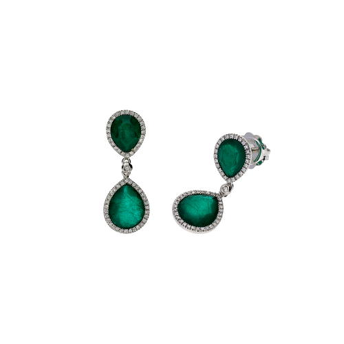 Accedi alla scheda di Bartorelli Italian Jewels Orecchini in oro bianco 18 carati con smeraldi, cristallo di rocca e diamanti bianchi taglio brillante - O250/24 SM