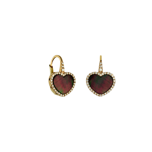 Accedi alla scheda di Bartorelli Italian Jewels Orecchini in oro rosa 18 carati con cuore in madreperla nera e diamanti bianchi taglio brillante - O250/32-MN