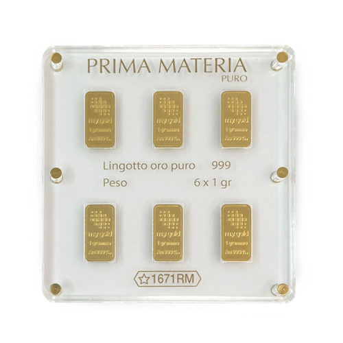 Accedi alla scheda di Prima Materia PRIMA MATERIA BLISTER 6 LINGOTTI ORO PURO 999 (24 CARATI) DA 1 GR. - PMG6GR