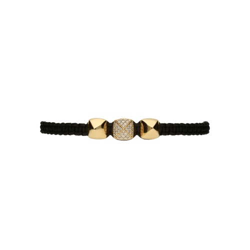 Accedi alla scheda di Bartorelli Italian Jewels Bracciale PIRAMIDI morbido in cordino nero e oro rosa 18 carati con diamanti bianchi taglio brillante - VB26301DP