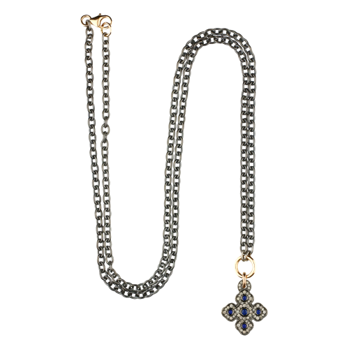Accedi alla scheda di Bartorelli Italian Jewels Collana con ciondolo croce in oro brunito, diamanti brown e zaffiri blu - VP25819DBSBX09