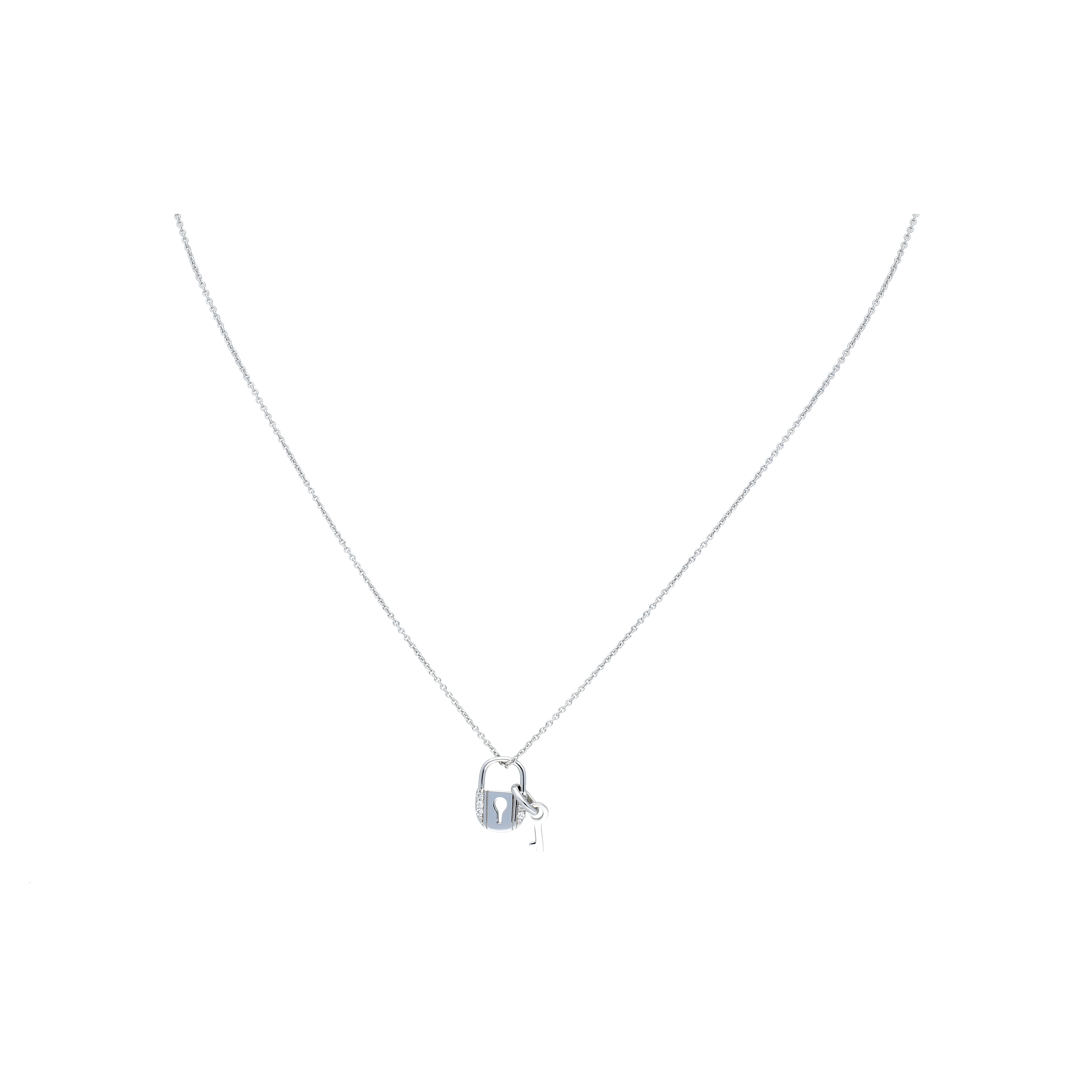 Bartorelli Italian Jewels | COLLANA GIROCOLLO IN ORO BIANCO CON LUCCHETTO, CHIAVE E DIAMANTI - 9197957 (1)