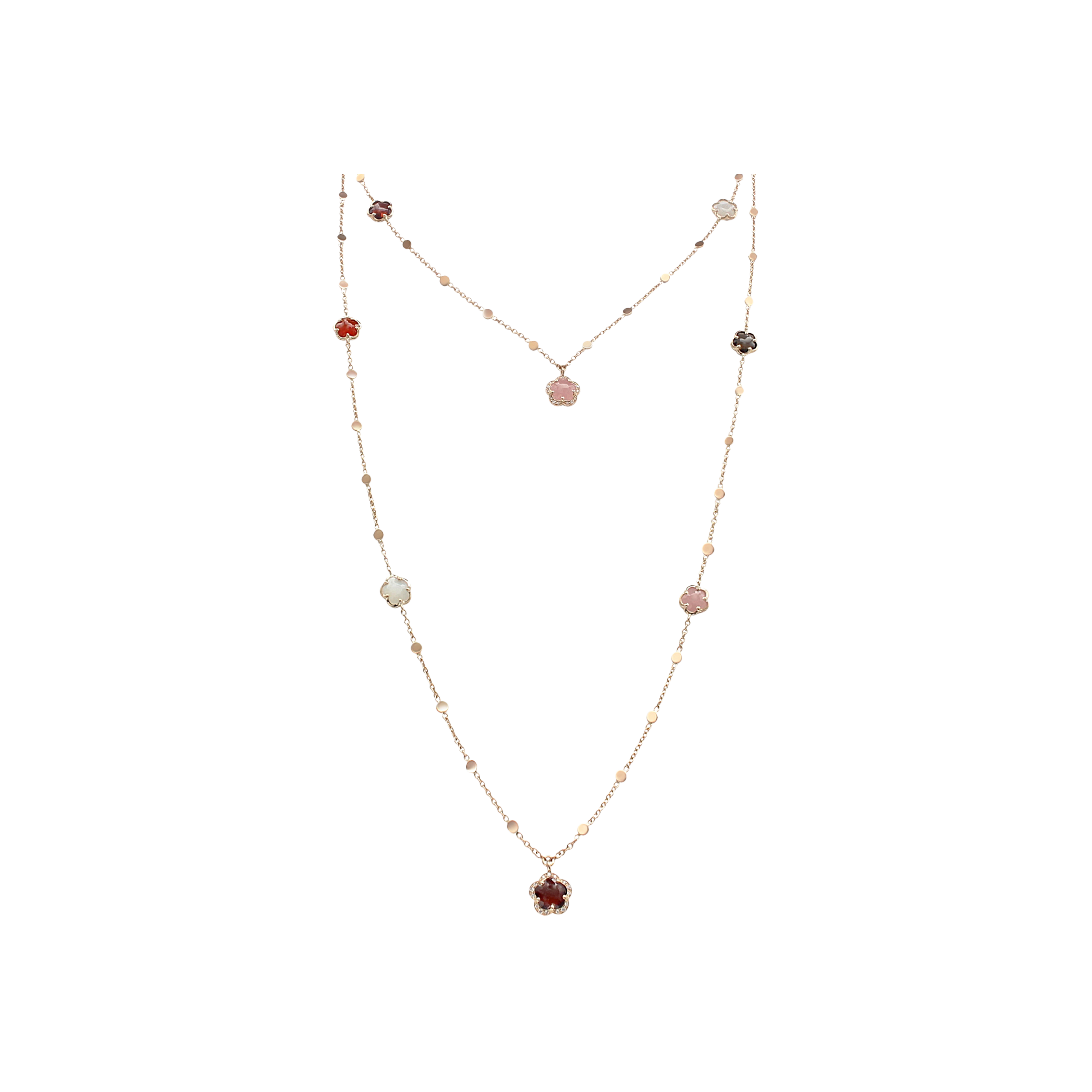 Pasquale Bruni | SAUTOIR FIGLIA DEI FIORI IN ORO ROSA CON PIETRE FANTASIA, DIAMANTI BIANCHI E CHAMPAGNE - 16042R - 16042R (1)