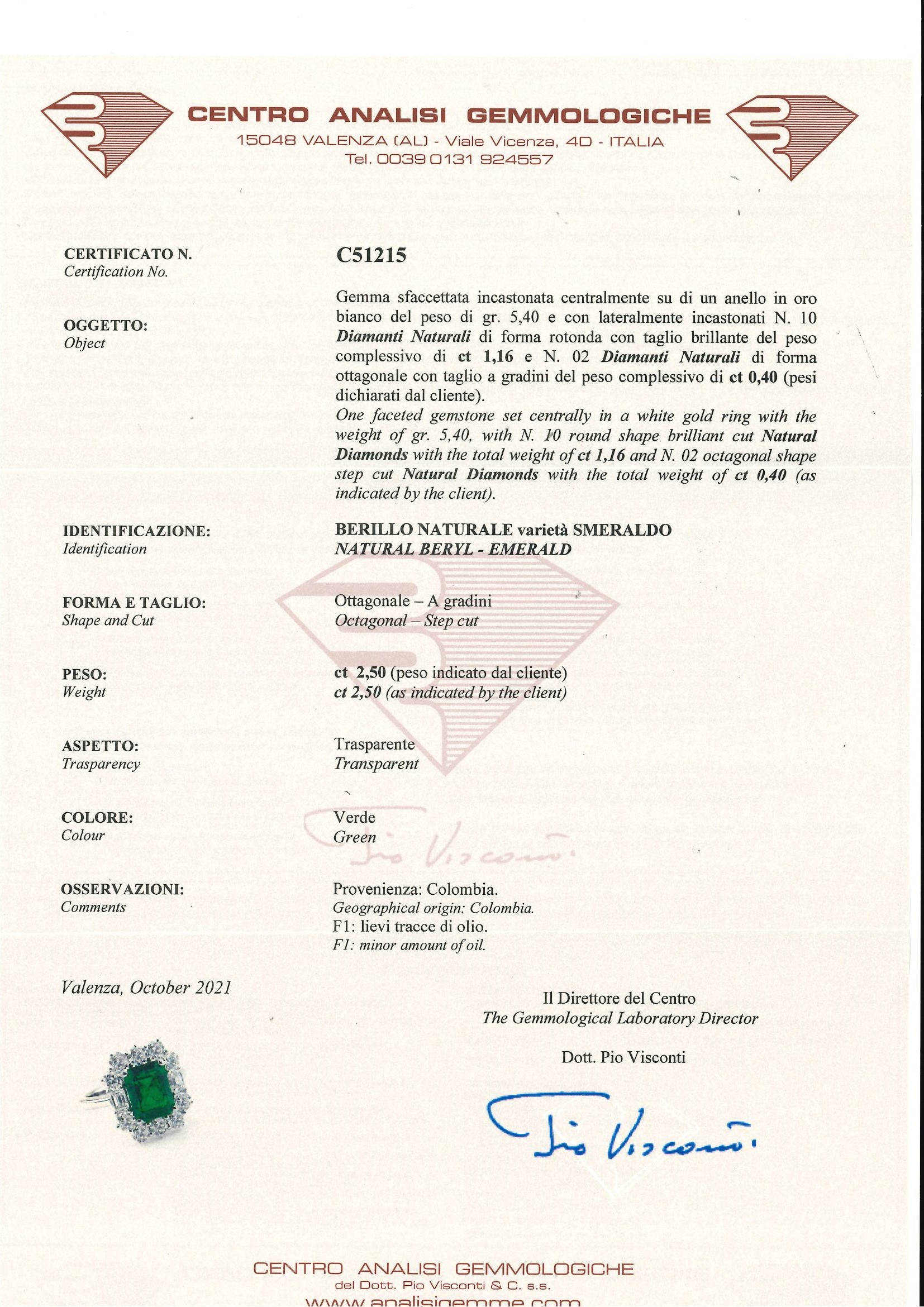 Bartorelli Italian Jewels | ANELLO IN ORO BIANCO CON SMERALDO OTTAGONALE CENTRALE E DIAMANTI BIANCHI - 326-AN52 (4)