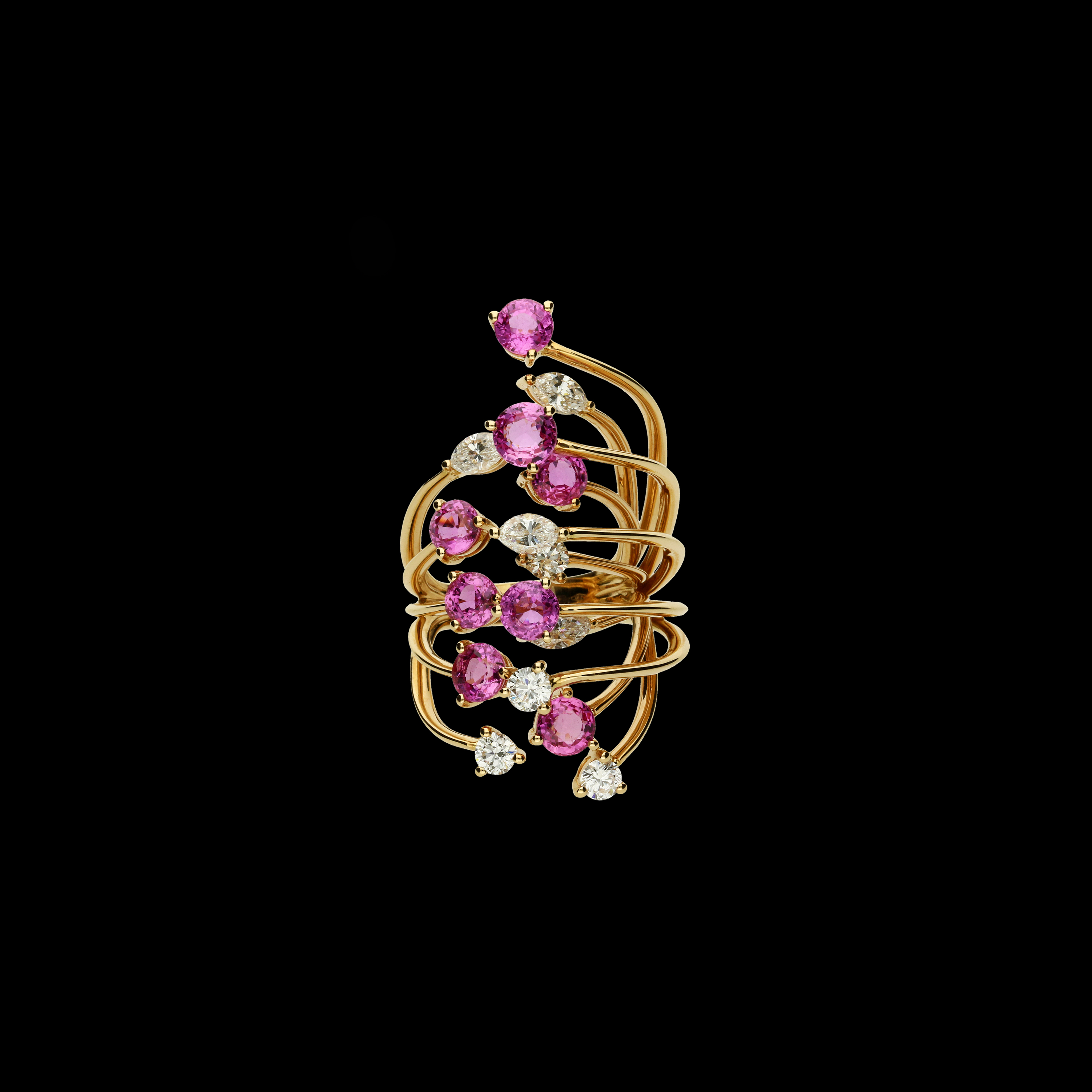 Bartorelli Italian Jewels | ANELLO RAMI IN ORO ROSA CON ZAFFIRI ROSA E DIAMANTI - 3R00086DSPP (2)