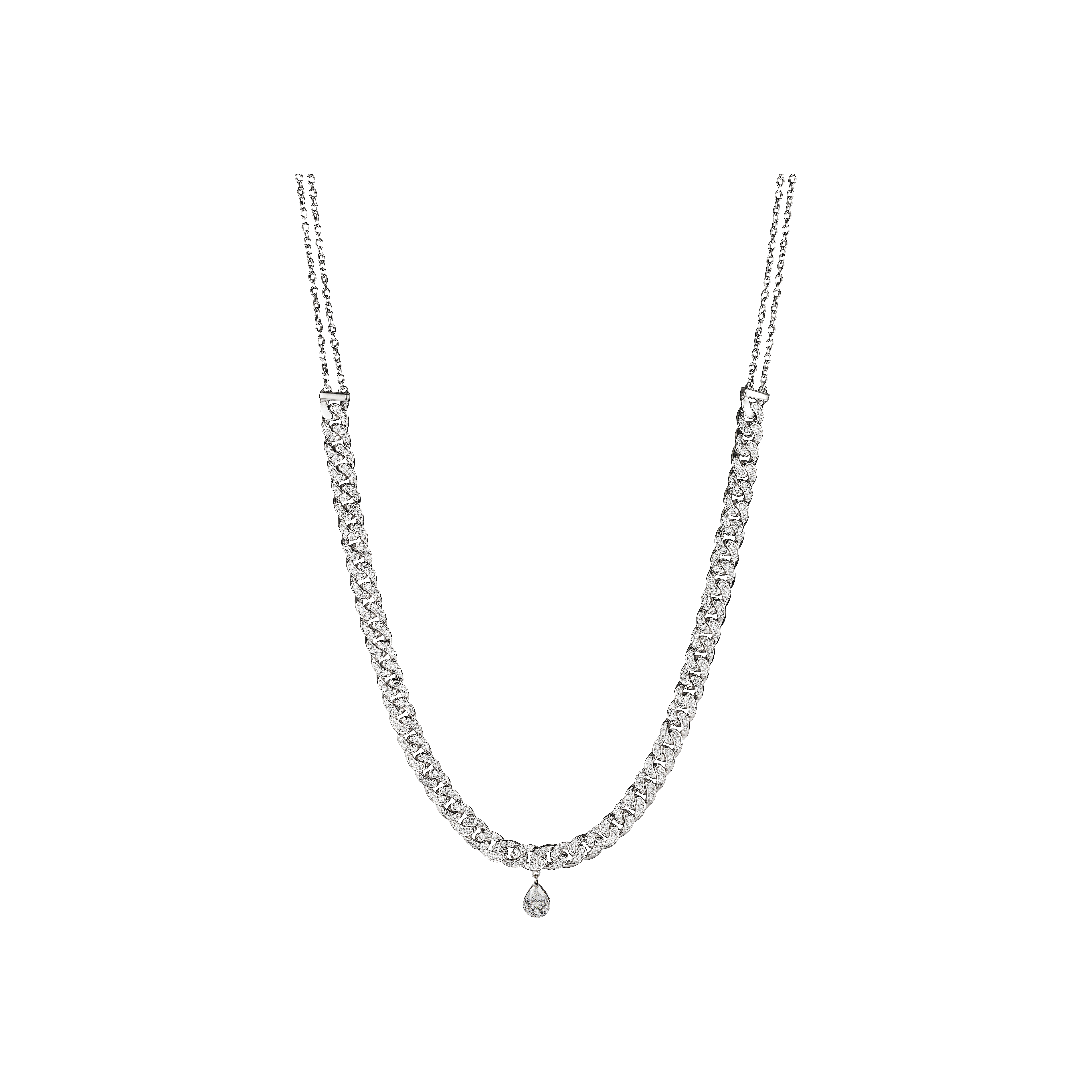 Bartorelli Italian Jewels | COLLANA IN ORO BIANCO GOURMETTE CON DIAMANTE PENDENTE E PAV&Eacute; DI DIAMANTI - COERI4025BWXX (1)