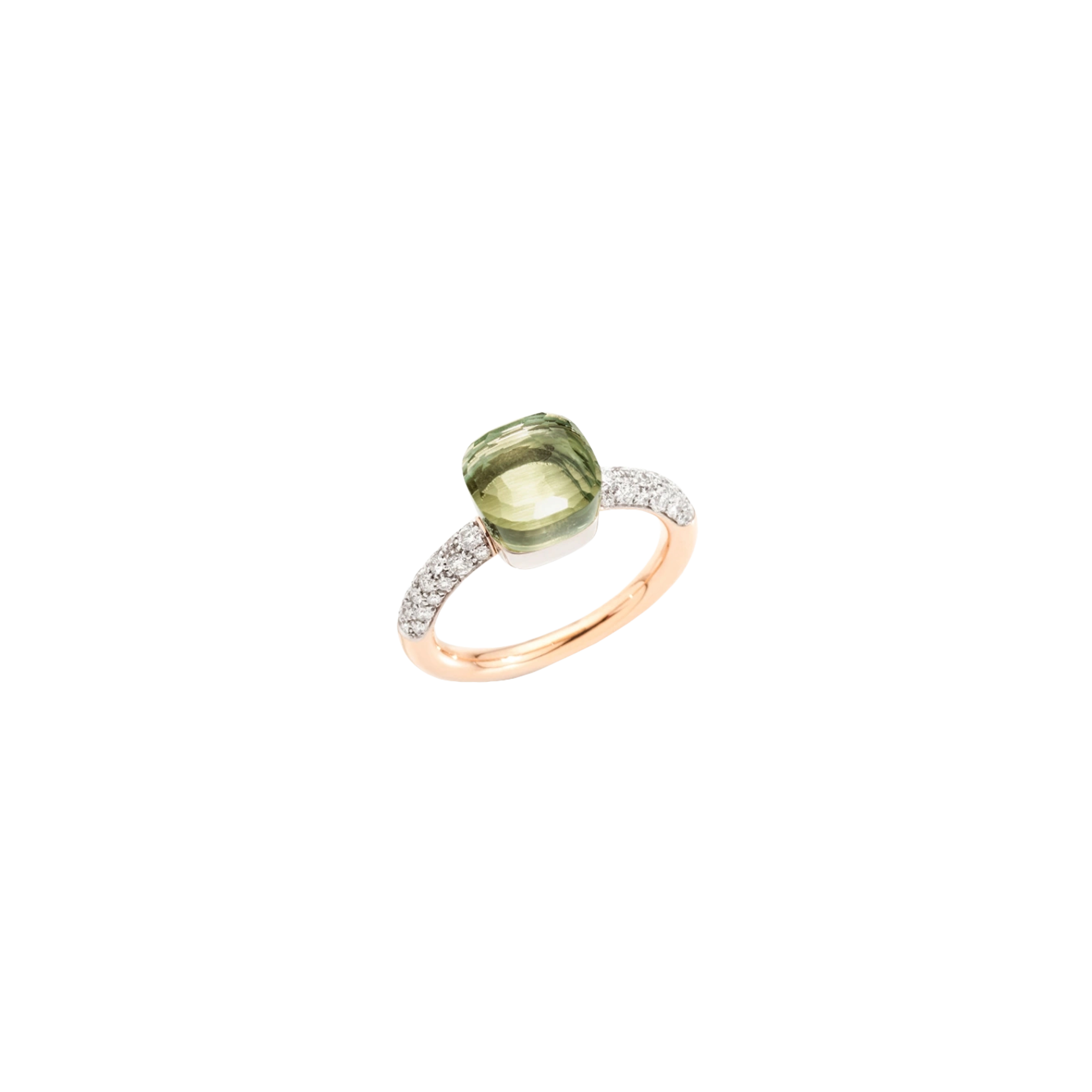 Pomellato | POMELLATO NUDO PETIT - ANELLO IN ORO ROSA E BIANCO CON DIAMANTI E PRASIOLITE - A.B704/O6B9PA - PAB7040O6WHRDB0PA (1)