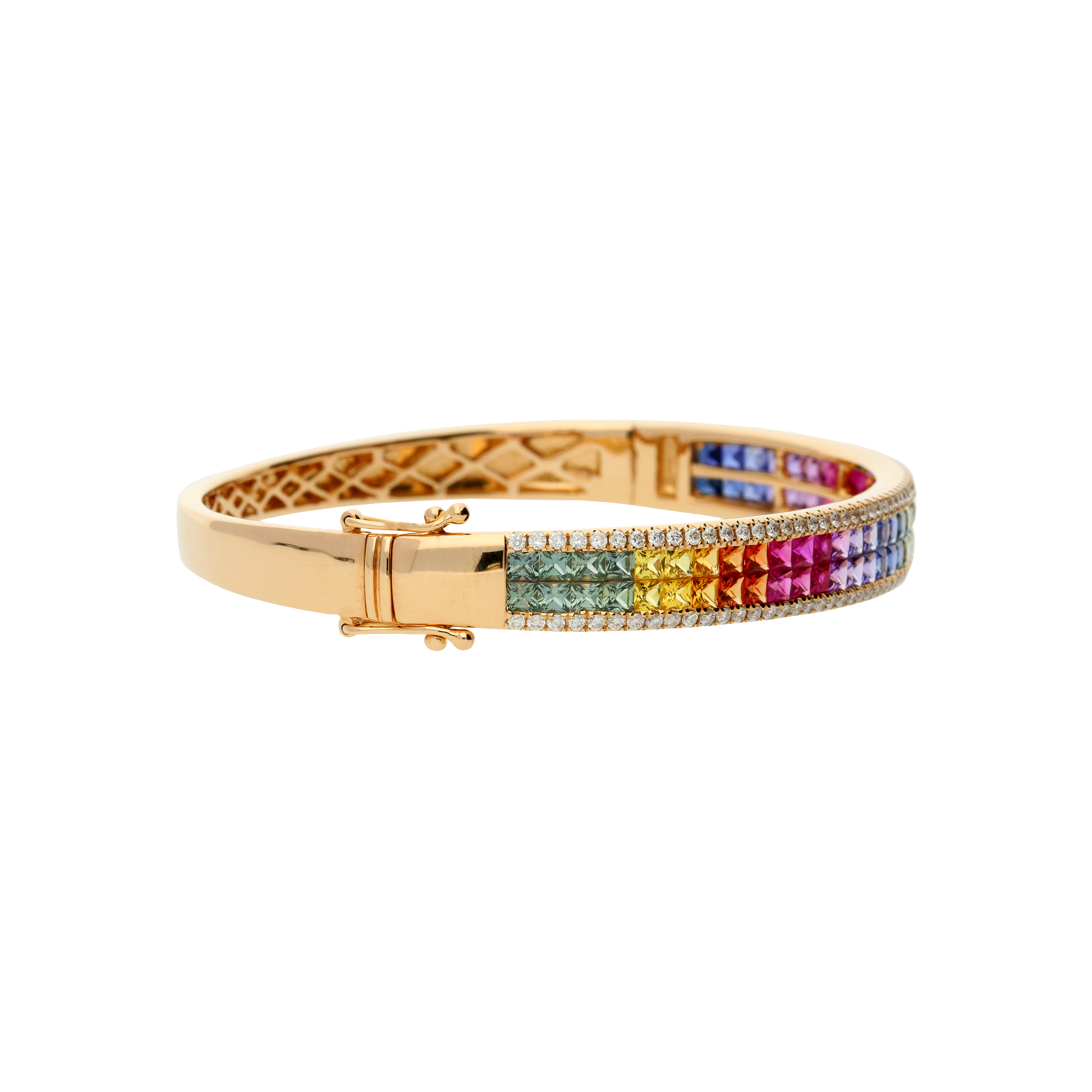 Bartorelli Italian Jewels | BRACCIALE RIGIDO IN ORO ROSA CON ZAFFIRI MULTICOLOR E DIAMANTI BIANCHI - A00283RB11 (2)