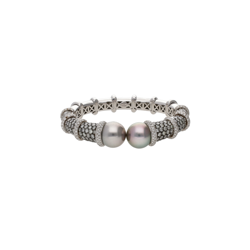 Bartorelli Italian Jewels | BRACCIALE RIGIDO IN ORO BIANCO PERLE E DIAMANTI BIANCHI - BABR04 (1)