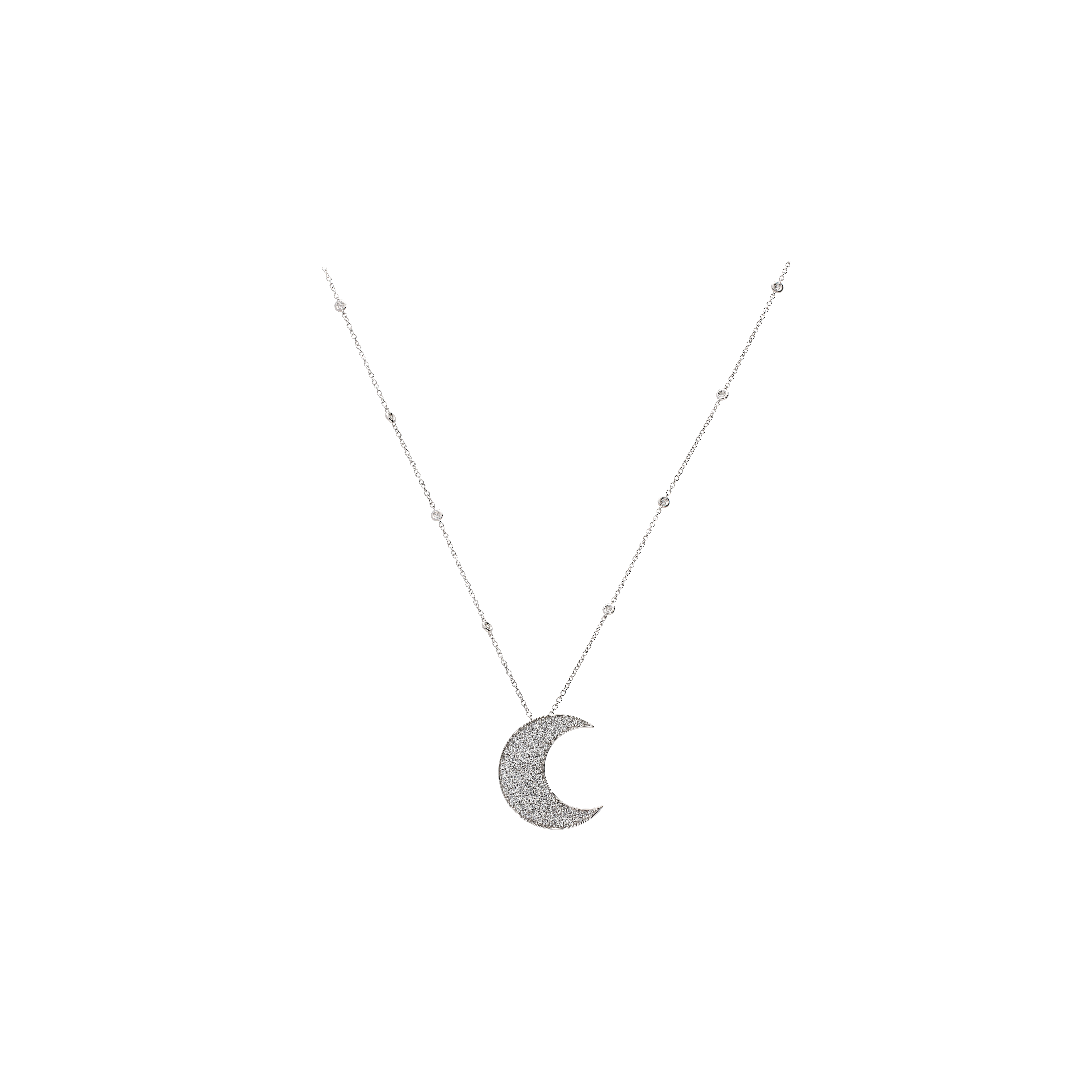 Bartorelli Italian Jewels | COLLANA IN ORO BIANCO E DIAMANTI CON PENDENTE LUNA IN PAV&Eacute; DI DIAMANTI - MN3773DW1 (1)