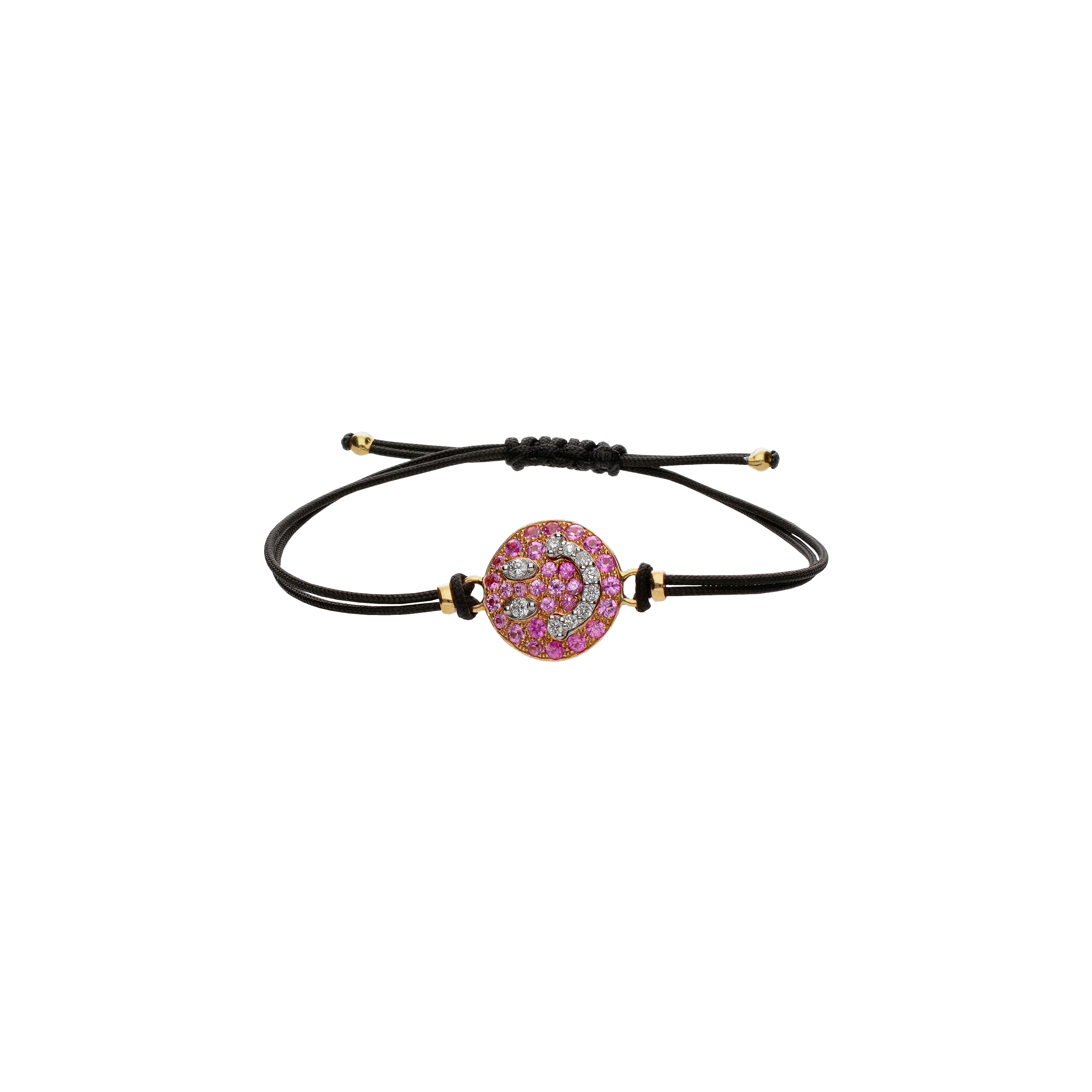 Bartorelli Italian Jewels | BRACCIALE CON CORDINO NERO E SMILEY IN ORO ROSA CON DIAMANTI E PAV&Eacute; DI ZAFFIRI ROSA - BU001-ZARS (1)