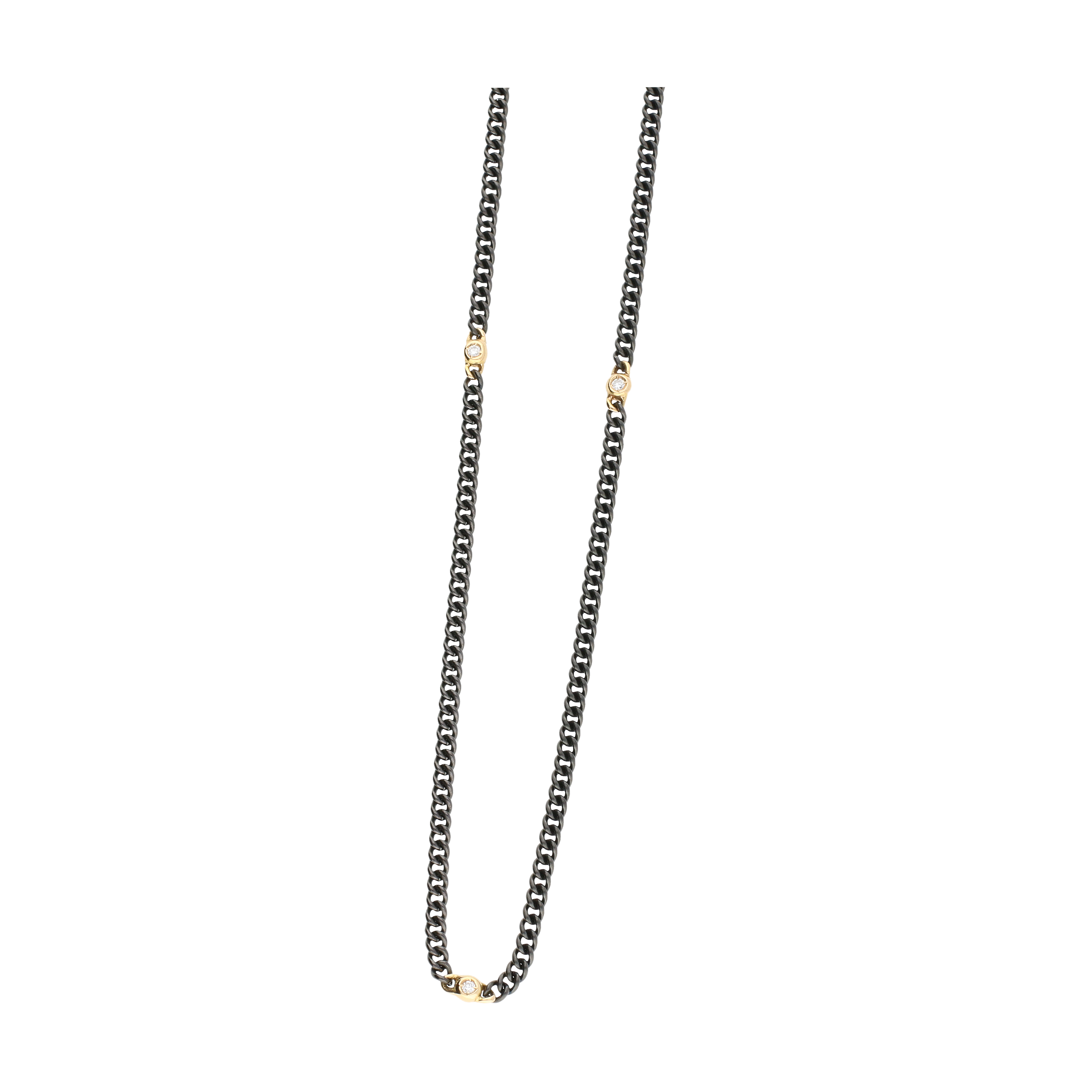 Bartorelli Italian Jewels | Collana in acciaio brunito, oro rosa e diamanti bianchi - 45 cm - GR423RN (2)
